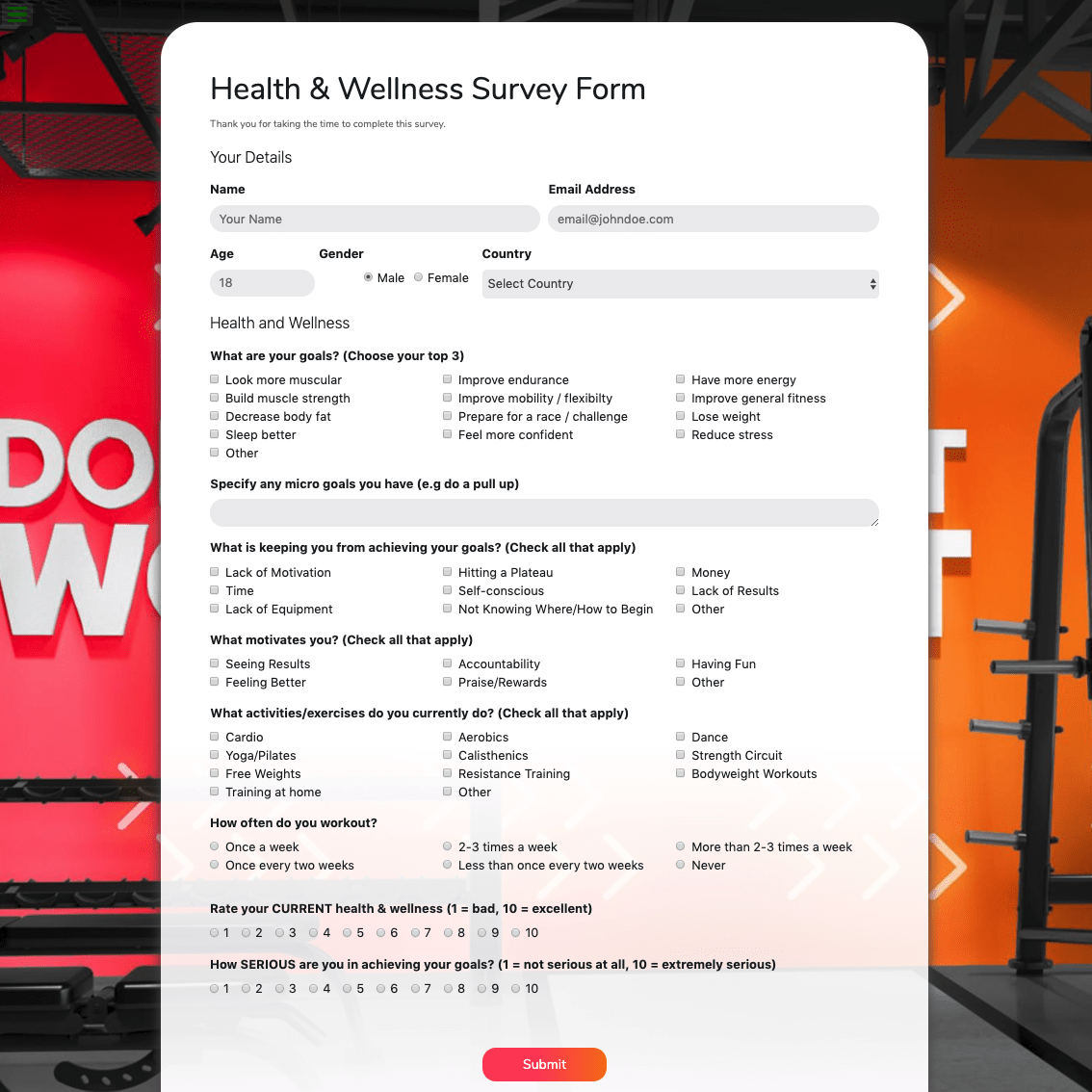 Health survey preview